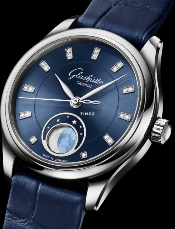 Glashütte Original,Serenade Luna 32.50mm,32.50mm,Stainless Steel,Blue,Automatic,Moonphase,Sapphire,Crystal Glass,1,1-35-14-03-02-04