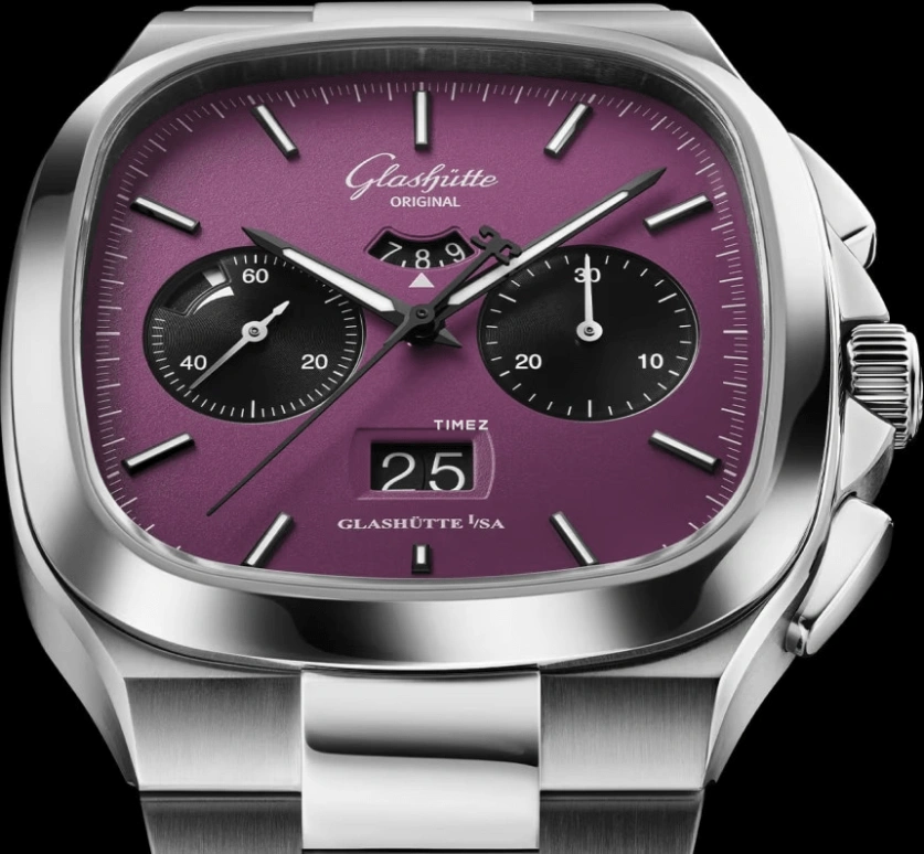 Glashütte Original,Seventies 40x40mm,40x40mm,Stainless Steel,Purple,Automatic,Chronograph,Power Reserve Indicator,Flyback,Big Date,70hours,In-house Caliber,1,1-37-02-20-02-70