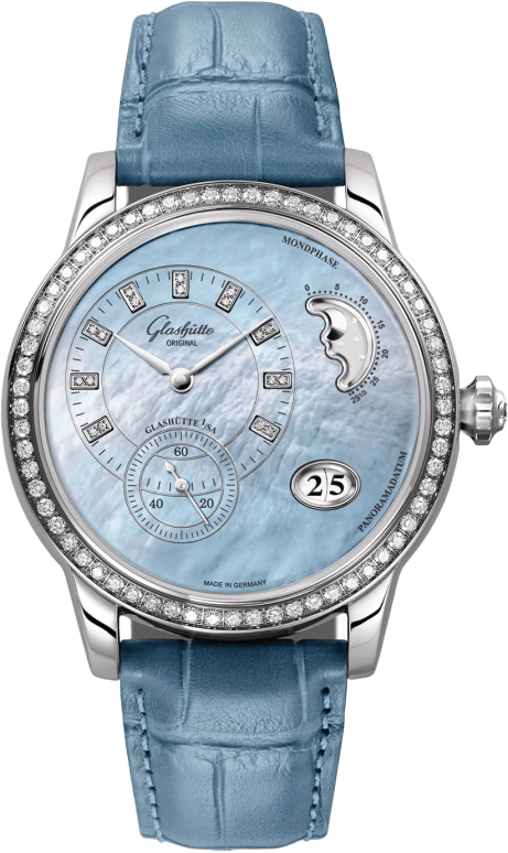 Glashütte Original,Pano 39.40mm,39.40mm,Stainless Steel,Blue,Automatic,Moonphase,Big Date,1,1-90-12-03-12-02