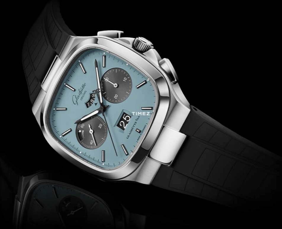 Glashütte Original,Seventies 40x40mm,40x40mm,Stainless Steel,Blue,Automatic,Chronograph,Day,Power Reserve Indicator,Flyback,70hours,In-house Caliber,1,1-37-02-13-02-63
