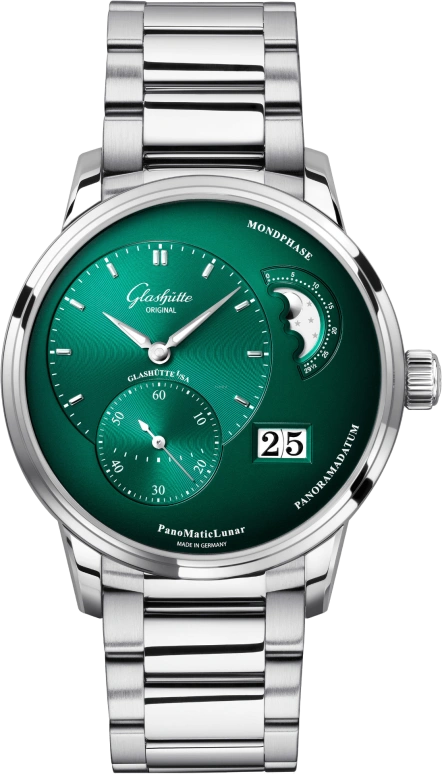 Glashütte Original,Pano 40mm,40mm,Stainless Steel,Green,Automatic,Moonphase,Big Date,1,1-90-02-13-32-70
