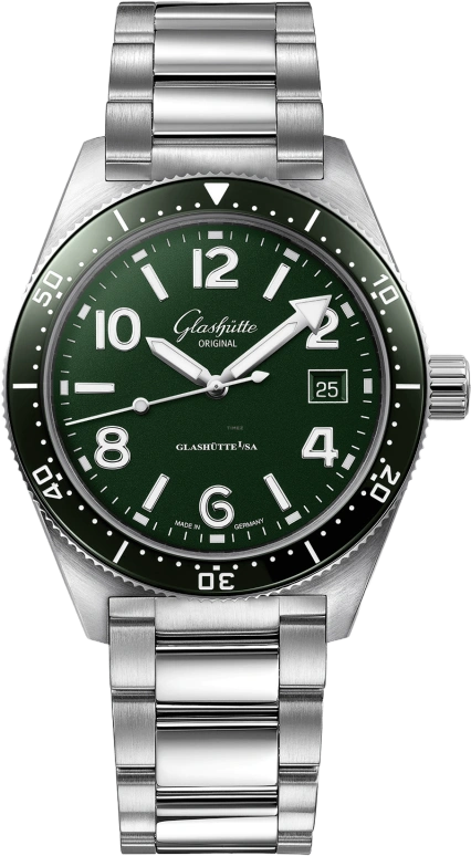 Glashütte Original,SeaQ 39.50mm,39.50mm,Stainless Steel,Green,Automatic,Date,40hours,1,1-39-11-13-83-70