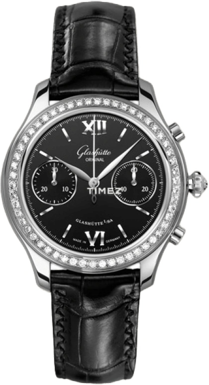 Glashütte Original,Ladies 38mm,38mm,Stainless Steel,Black,Sapphire,Crystal Glass,Open,39,39-34-13-12-44