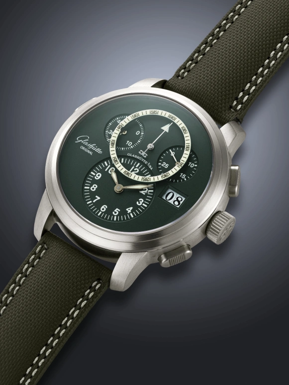 Glashütte Original,Pano 44mm,44mm,Platinum,Green,Automatic,Chronograph,Flyback,Big Date,95,95-01-07-14-04