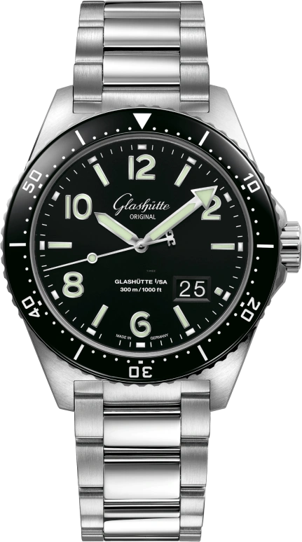 Glashütte Original,SeaQ 43.20mm,43.20mm,Stainless Steel,Black,Automatic,Big Date,100hours,1,1-36-13-01-80-70