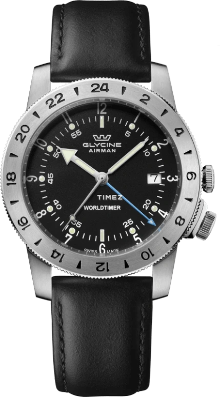 Glycine,Airpilot 40mm,40mm,Stainless Steel,Black,Quartz,Day,Dule Time,GL1048