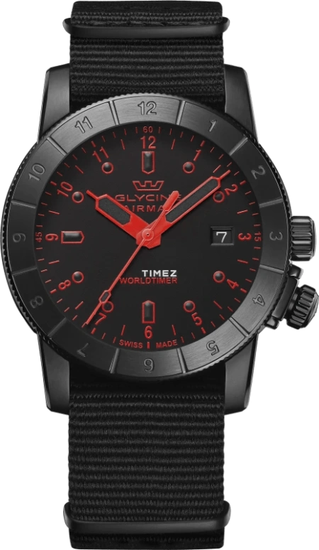 Glycine,Airpilot 42mm,42mm,Stainless Steel,Black,Quartz,Day,Dule Time,GL1036