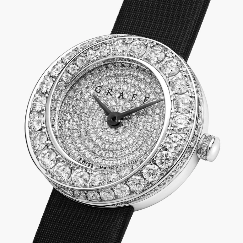 Graff,Spiral 23mm,23mm,White Gold,Silver,White,Quartz,Sapphire,Crystal Glass,Round,GSP23WGDD