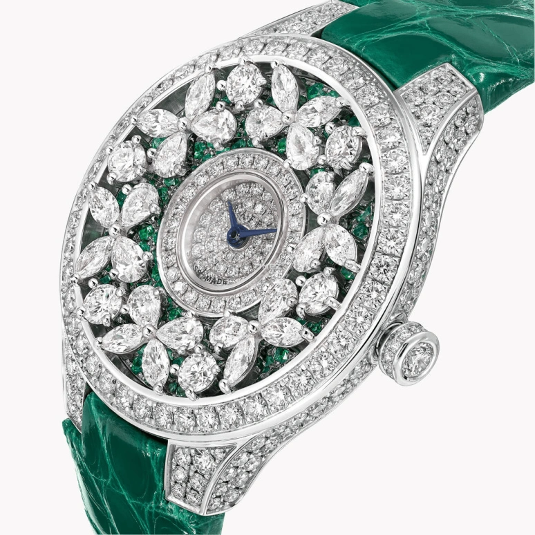 Graff,Butterfly 33mm,33mm,White Gold,Silver,Green,Quartz,Sapphire,Crystal Glass,Round,BF33WGDE