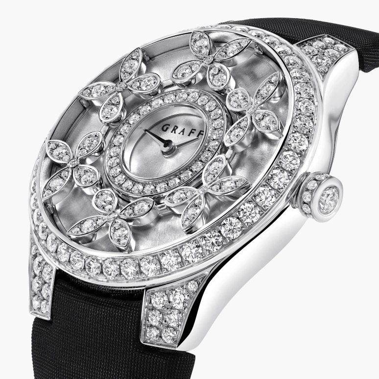 Graff,Butterfly 28mm,28mm,Stainless Steel,Platinum,Silver,Quartz,Sapphire,Crystal Glass,Round,BF28SPD