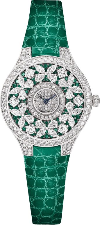 Graff,Butterfly 33mm,33mm,White Gold,Silver,Green,Quartz,Sapphire,Crystal Glass,Round,BF33WGDE