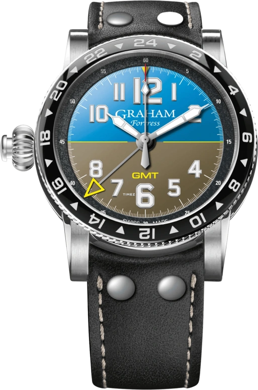 Graham,Fortress 44mm,44mm,Stainless Steel,Blue,Khaki Green,Automatic,Dule Time,Sapphire,Crystal Glass,2FOBC,2FOBC.C01A
