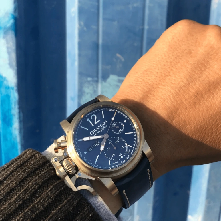 Graham,Chronofighter 44mm,44mm,Bronze,Blue,Automatic,Chronograph,Date,Day,2CVAK,2CVAK.U01A