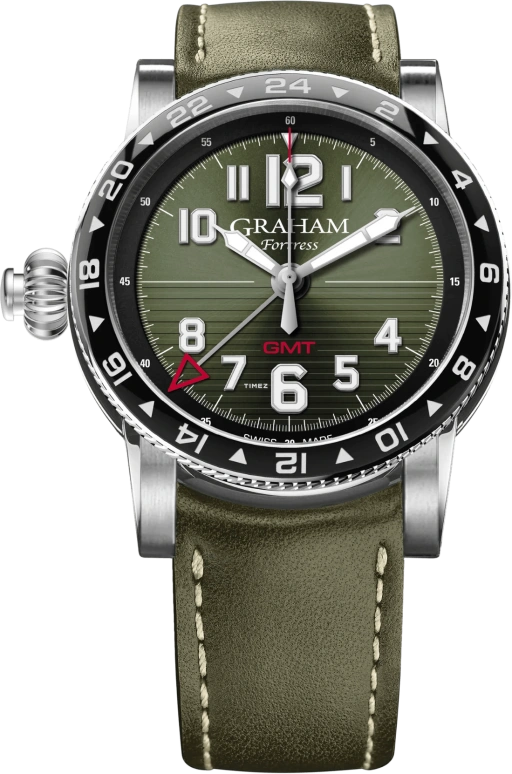 Graham,Fortress 44mm,44mm,Stainless Steel,Green,Automatic,Dule Time,Sapphire,Crystal Glass,2FOBC,2FOBC.G01A