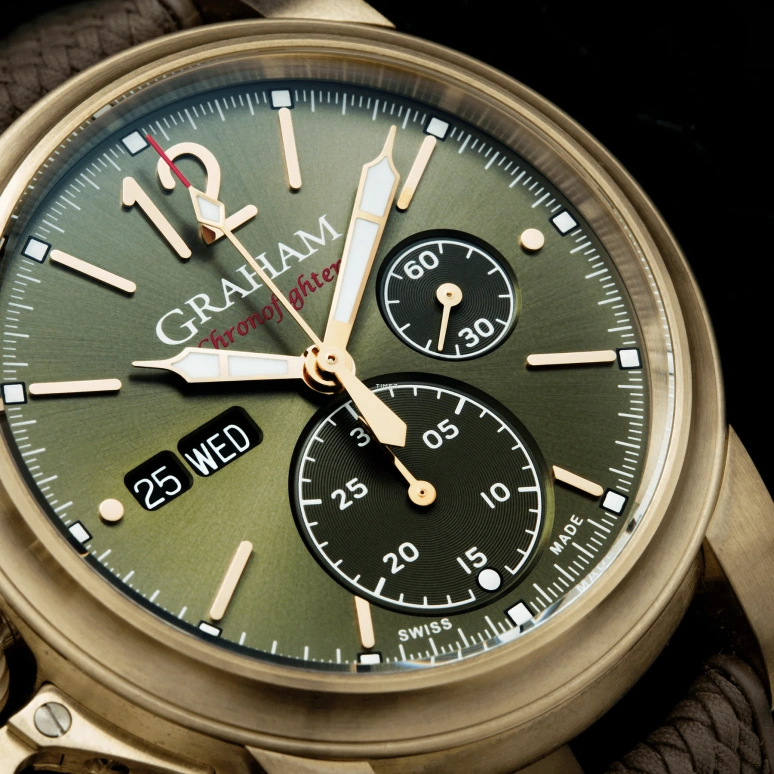 Graham,Chronofighter 44mm,44mm,Bronze,Green,Automatic,Chronograph,Date,Day,2CVAK,2CVAK.G02A