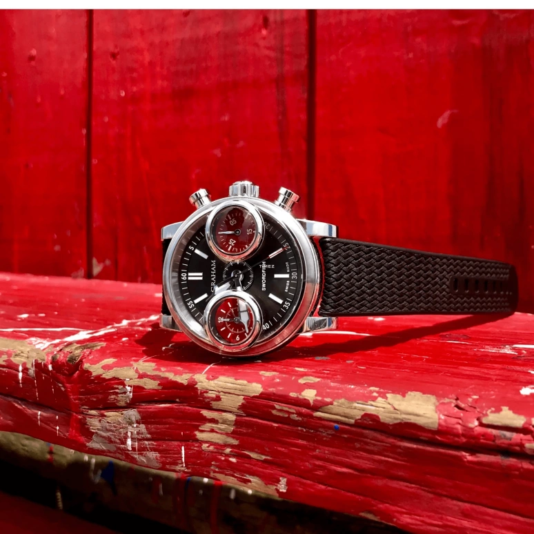 Graham,Swordfish 44mm,44mm,Stainless Steel,Black,Red,Automatic,Chronograph,Sapphire,Crystal Glass,2SXAS,2SXAS.B05A
