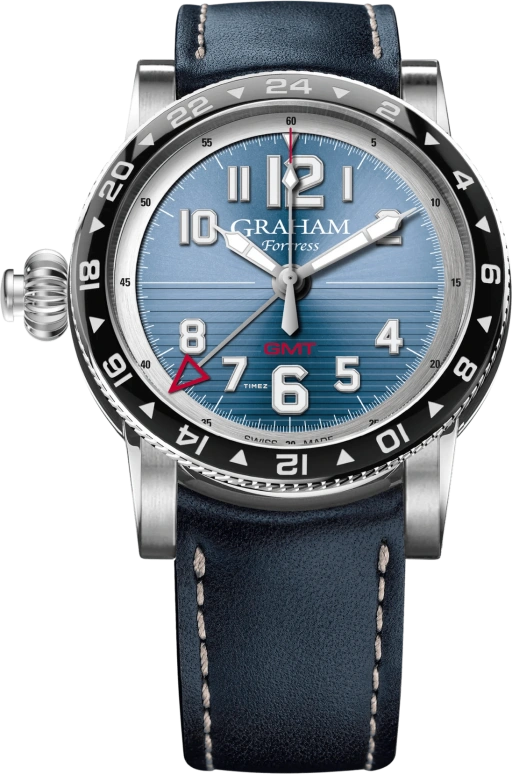 Graham,Fortress 44mm,44mm,Stainless Steel,Blue,Automatic,Dule Time,Sapphire,Crystal Glass,2FOBC,2FOBC.U02A