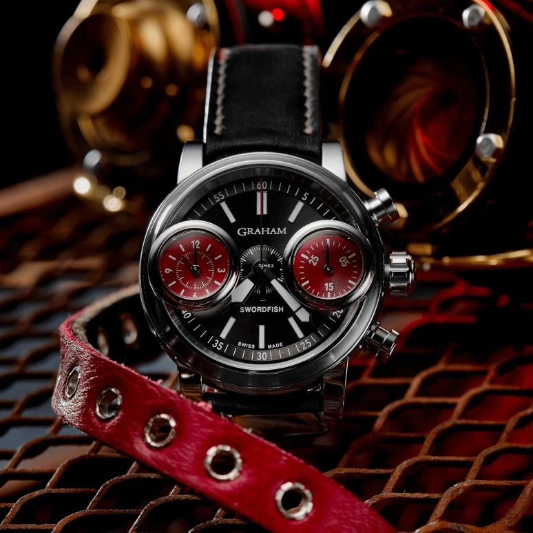 Graham,Swordfish 44mm,44mm,Stainless Steel,Black,Red,Automatic,Chronograph,Sapphire,Crystal Glass,2SXAS,2SXAS.B05A
