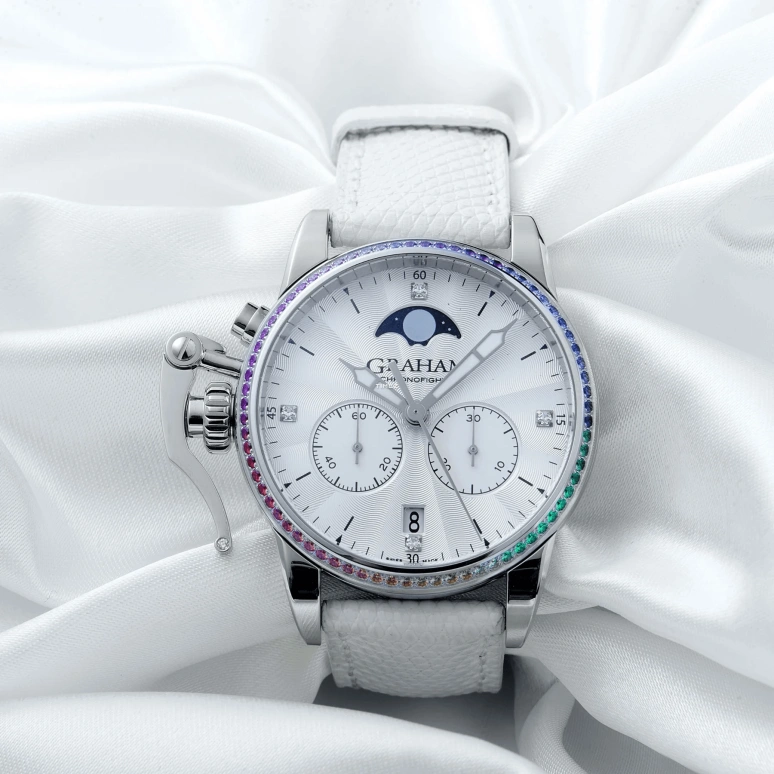 Graham,Chronofighter 36mm,36mm,Stainless Steel,Silver White,Quartz,Chronograph,Moonphase,Day,2CXMS,2CXMS.S06A