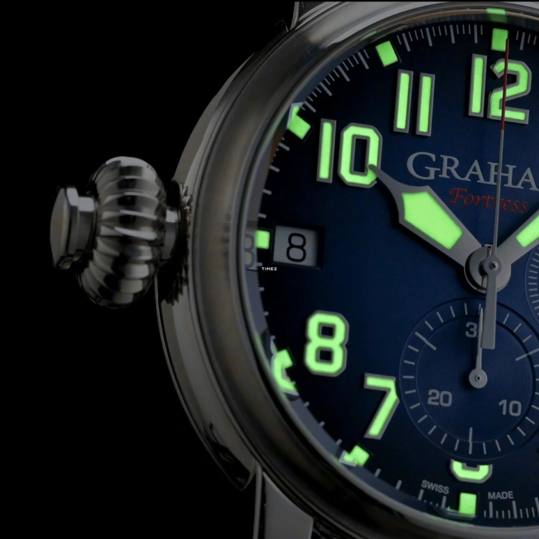 Graham,Fortress 47mm,47mm,Stainless Steel,Blue,Automatic,Chronograph,Day,2FOAS,2FOAS.U01A-2