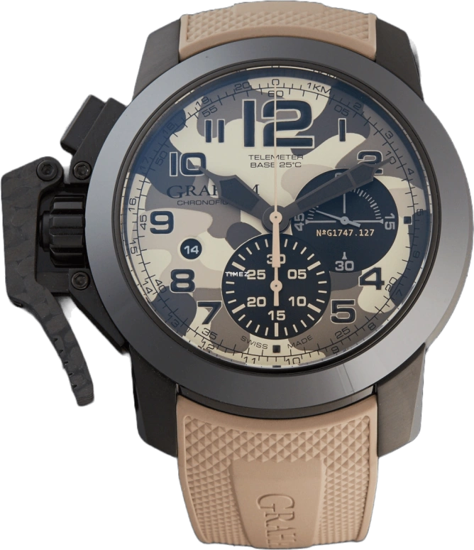 Graham,Chronofighter 47mm,47mm,Ceramic,Carbon,Stainless Steel,Beige,Automatic,Chronograph,Day,2CCAU,2CCAU.E03A