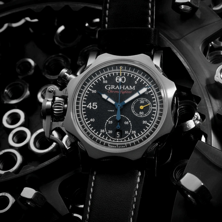 Graham,Chronofighter 44mm,44mm,Stainless Steel,Black,Automatic,Chronograph,Day,2CVGS,2CVGS.B42A