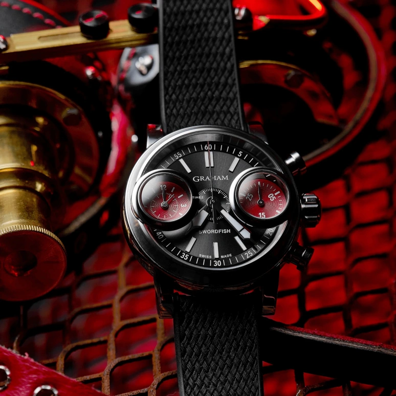 Graham,Swordfish 44mm,44mm,Stainless Steel,Black,Red,Automatic,Chronograph,Sapphire,Crystal Glass,2SXAS,2SXAS.B05A