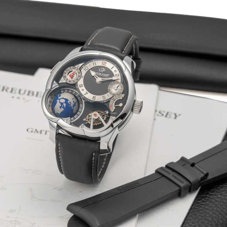 Greubel Forsey,Other 43.50mm,43.50mm,Platinum,Black,White,Handwound,Power Reserve Indicator,Dule Time,World Time,Tourbillon,Sapphire,Crystal Glass,Round,GMT Black