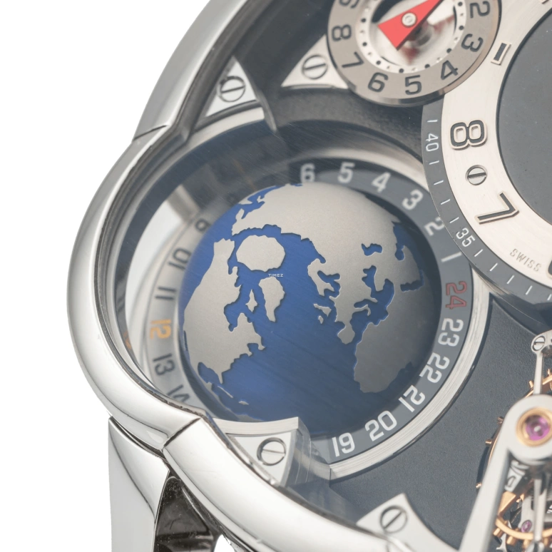 Greubel Forsey,Other 43.50mm,43.50mm,Platinum,Black,White,Handwound,Power Reserve Indicator,Dule Time,World Time,Tourbillon,Sapphire,Crystal Glass,Round,GMT Black