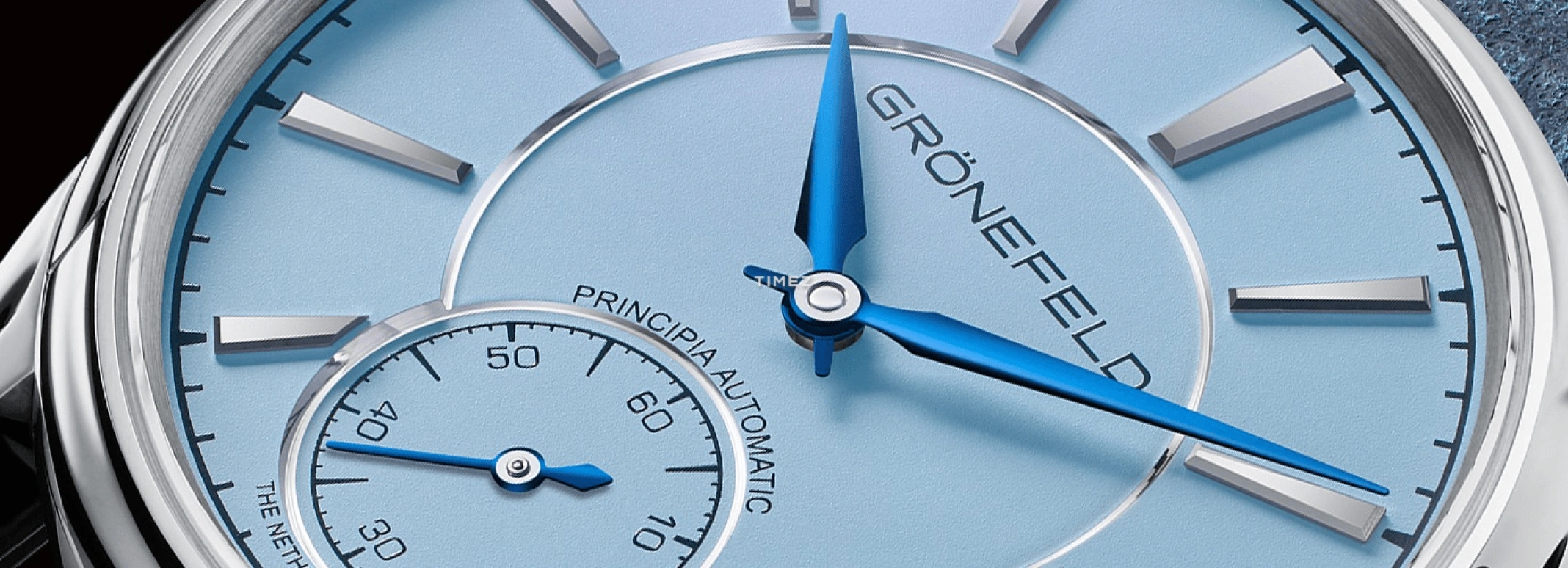 Grönefeld,1941 Principia 39.50mm,39.50mm,White Gold,Sky Blue,Automatic,56hours,In-house Caliber,1941 Principia Automatica Light Blue Dial WG