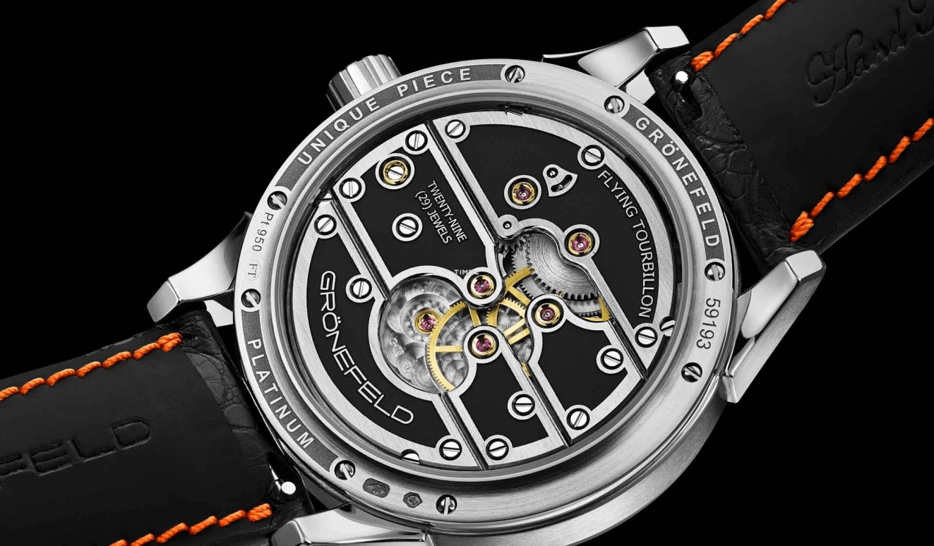 Grönefeld,Parallax Tourbillon 43mm,43mm,Platinum,Black,Handwound,Power Reserve Indicator,Tourbillon,Function Selector,Unique Parallax PT