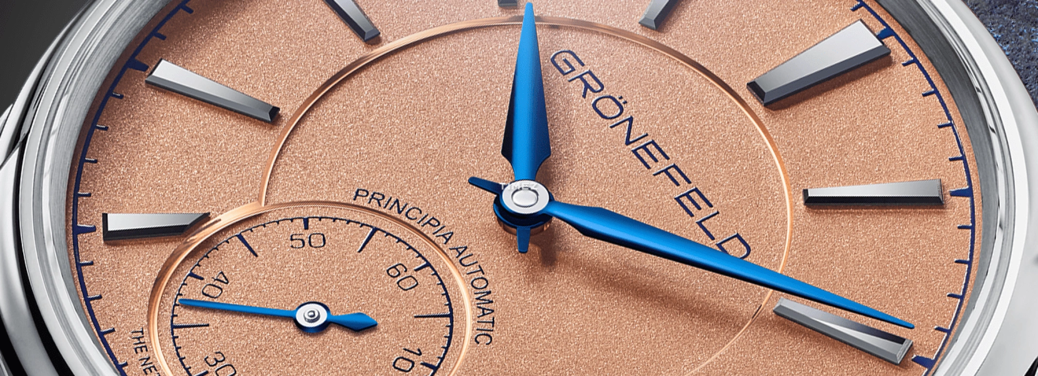 Grönefeld,1941 Principia 39.50mm,39.50mm,White Gold,Salmon,Automatic,56hours,In-house Caliber,1941 Principia Automatica Salmon Dial WG