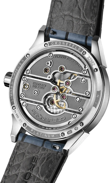 Grönefeld,Parallax Tourbillon 43mm,43mm,Platinum,Salmon,Silver,Handwound,Power Reserve Indicator,Tourbillon,Function Selector,Parallax tourbillon PT