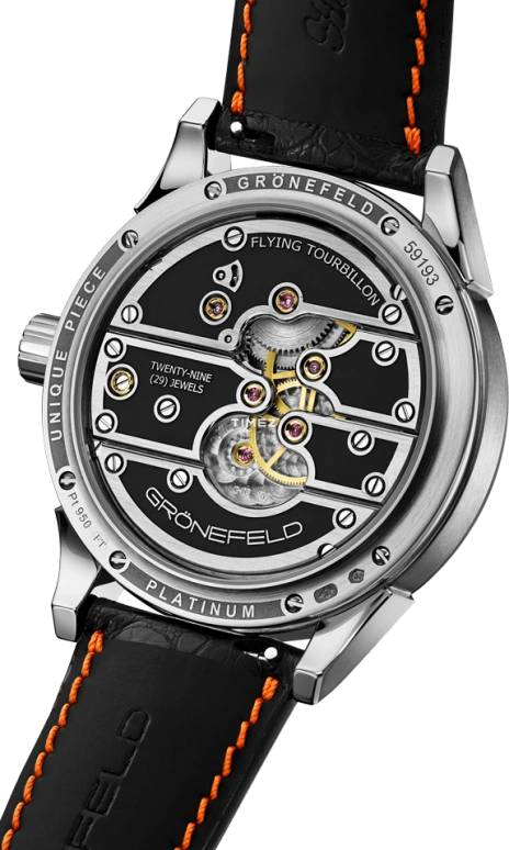 Grönefeld,Parallax Tourbillon 43mm,43mm,Platinum,Black,Handwound,Power Reserve Indicator,Tourbillon,Function Selector,Unique Parallax PT