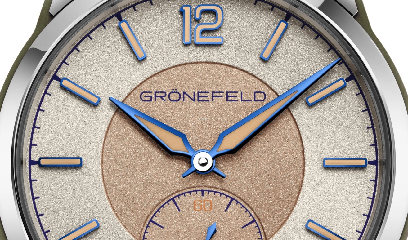 Grönefeld,1969 Deltaworks 44.50mm,44.50mm,Stainless Steel,Sand,Salmon,Automatic,56hours,In-house Caliber,1969 Deltaworks Olive With Rubber Clad Inserts