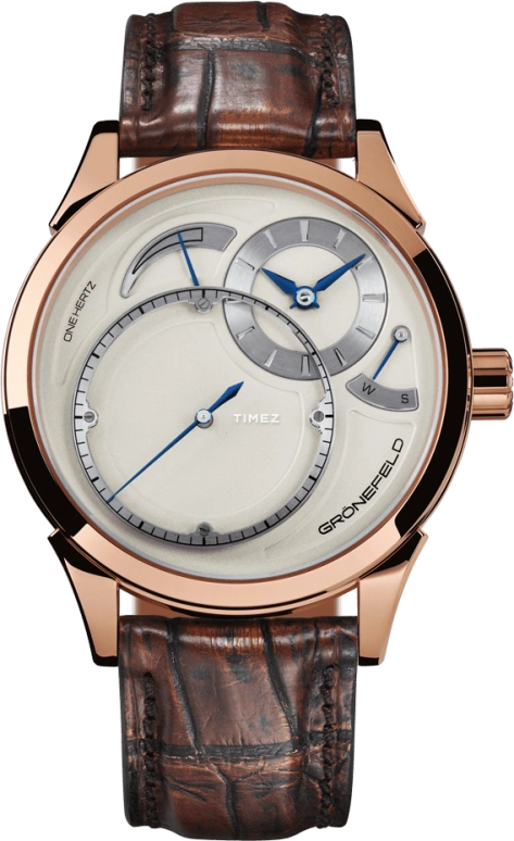 Grönefeld,1896 One Hertz 43mm,43mm,Red Gold,Cream white,Handwound,Power Reserve Indicator,Function Selector,One Hertz RG