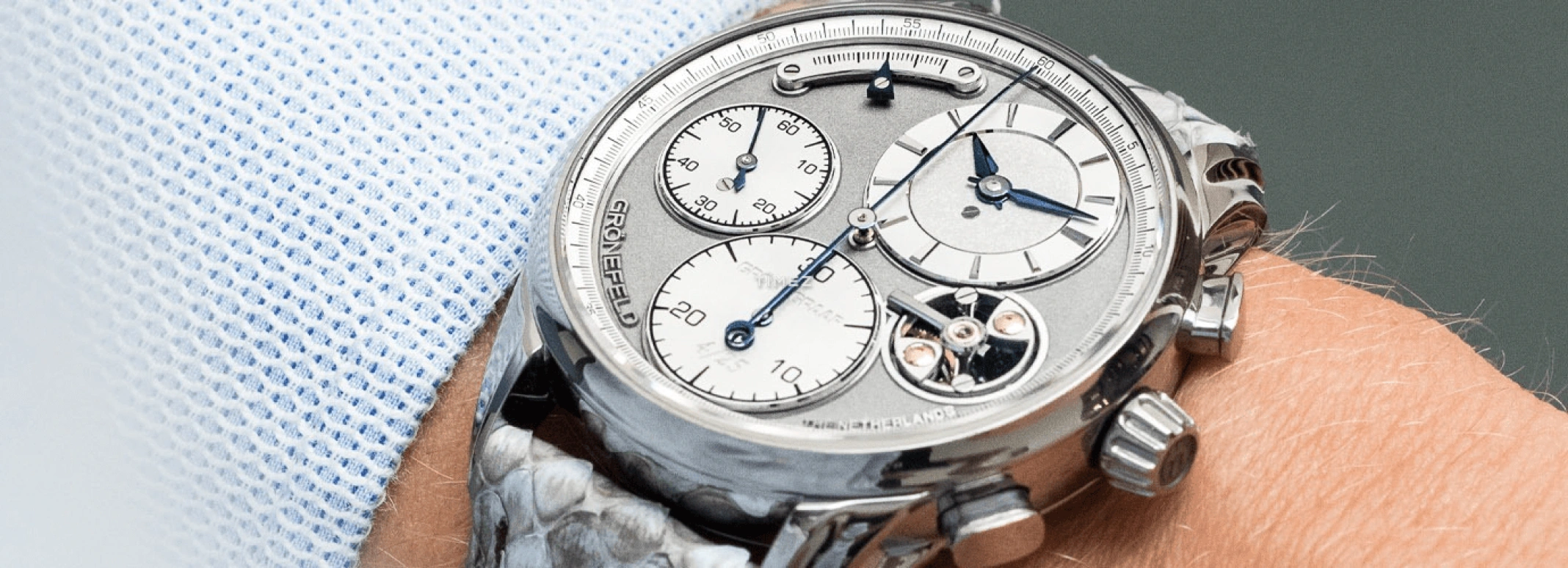 Grönefeld,1941 Grönograaf 40mm,40mm,Tantalum,Grey,Silver White,Handwound,Chronograph,Power Reserve Indicator,1941 Gronograaf Tantalum