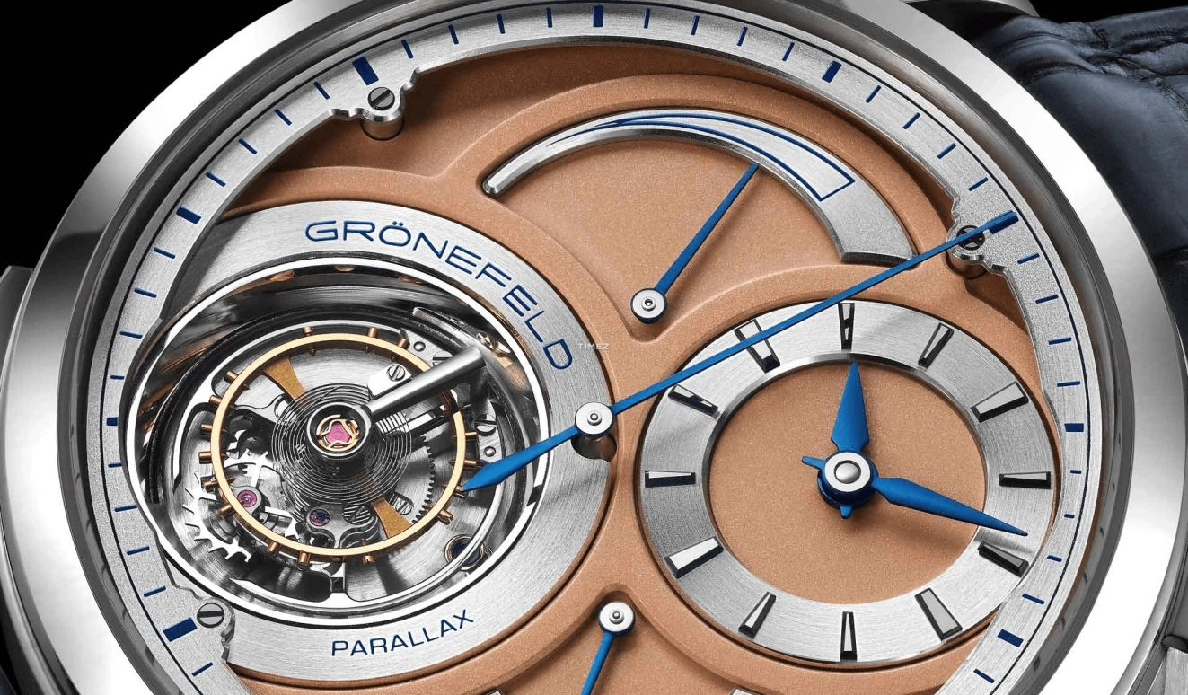 Grönefeld,Parallax Tourbillon 43mm,43mm,Platinum,Salmon,Silver,Handwound,Power Reserve Indicator,Tourbillon,Function Selector,Parallax tourbillon PT