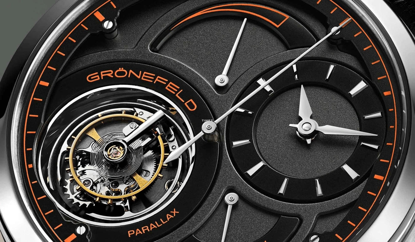 Grönefeld,Parallax Tourbillon 43mm,43mm,Platinum,Black,Handwound,Power Reserve Indicator,Tourbillon,Function Selector,Unique Parallax PT