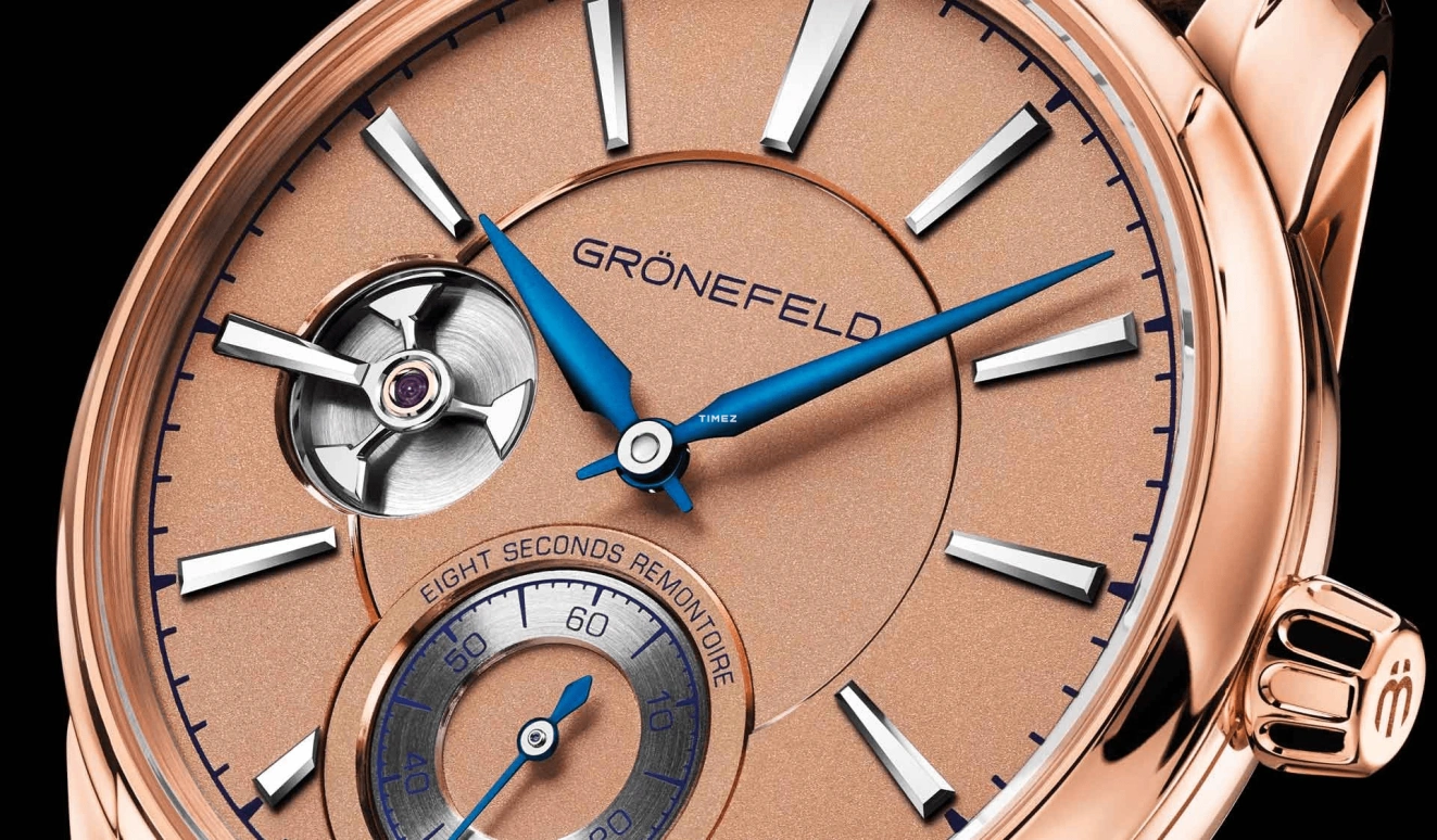 Grönefeld,1941 Remontoire 39.50mm,39.50mm,Red Gold,Salmon,Handwound,Constant Force Mechanism,35hours,1941 Remontoire Constant Force Salmon Dial RG