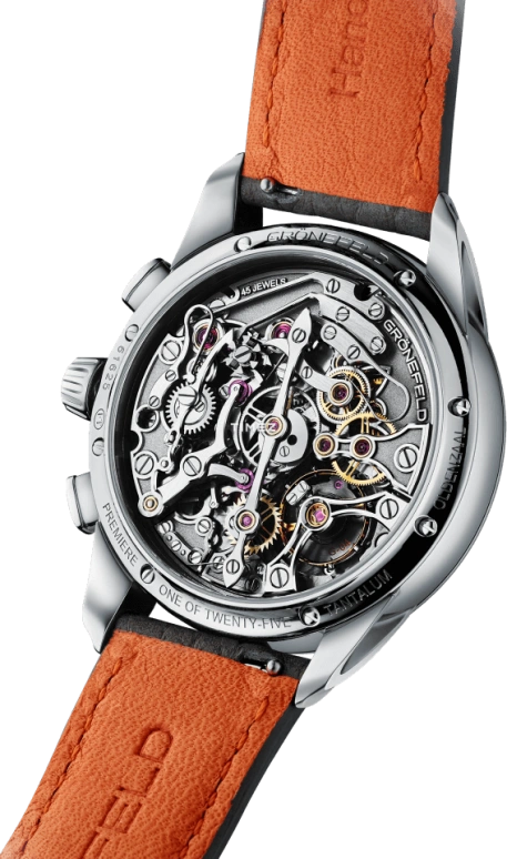 Grönefeld,1941 Grönograaf 40mm,40mm,Tantalum,Grey,Silver White,Handwound,Chronograph,Power Reserve Indicator,1941 Gronograaf Tantalum