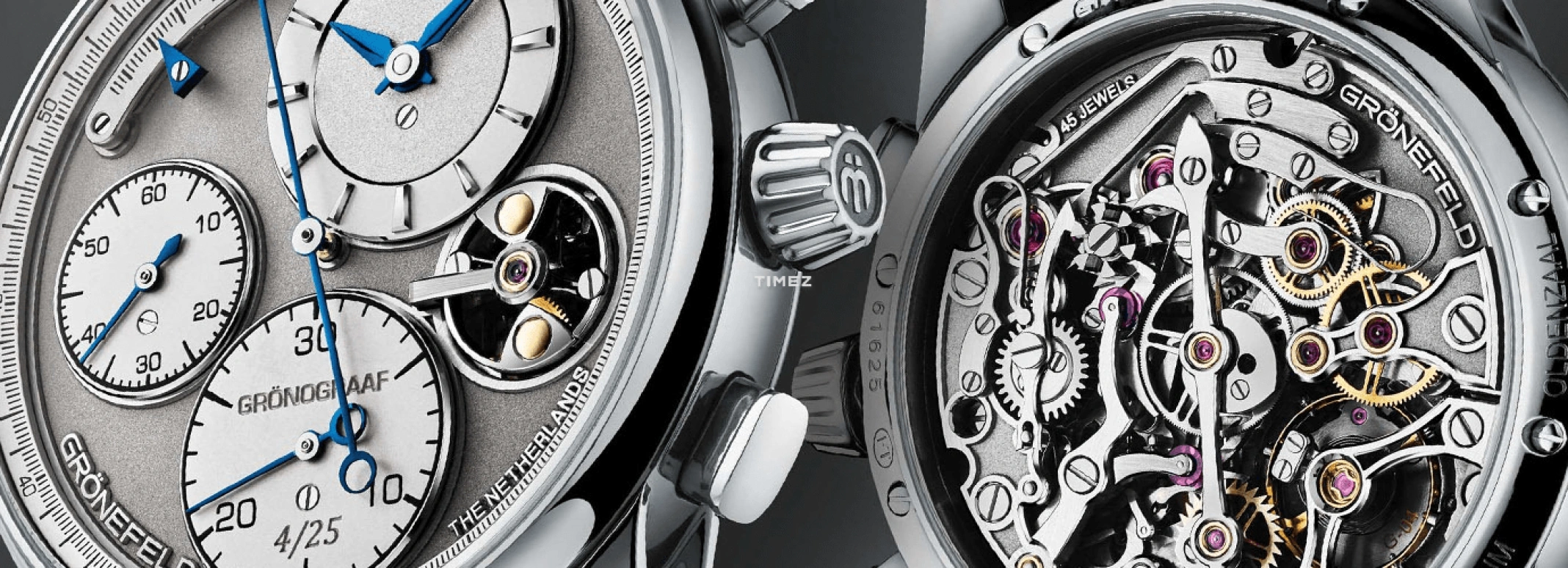Grönefeld,1941 Grönograaf 40mm,40mm,Stainless Steel,Silver White,Grey,Handwound,Chronograph,Power Reserve Indicator,1941 Gronograaf ST