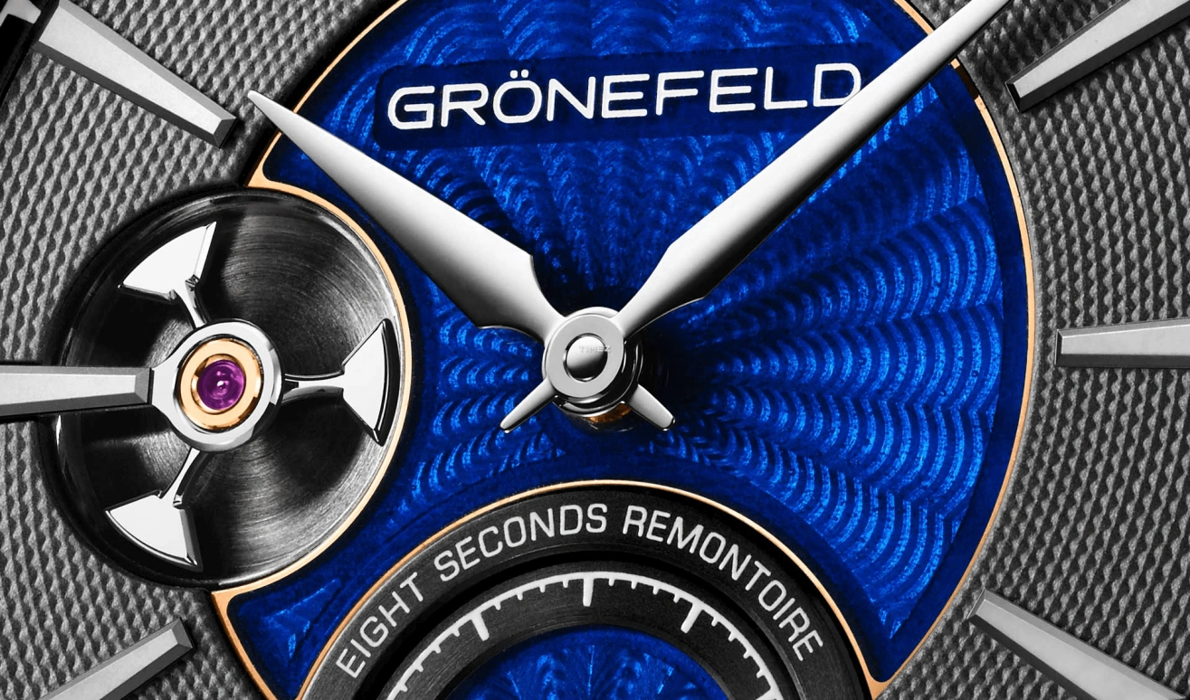 Grönefeld,1941 Remontoire 39.50mm,39.50mm,White Gold,Grey,Blue,Handwound,35hours,In-house Caliber,1941 Remontoire Bespoke Guilloche Enamel WG