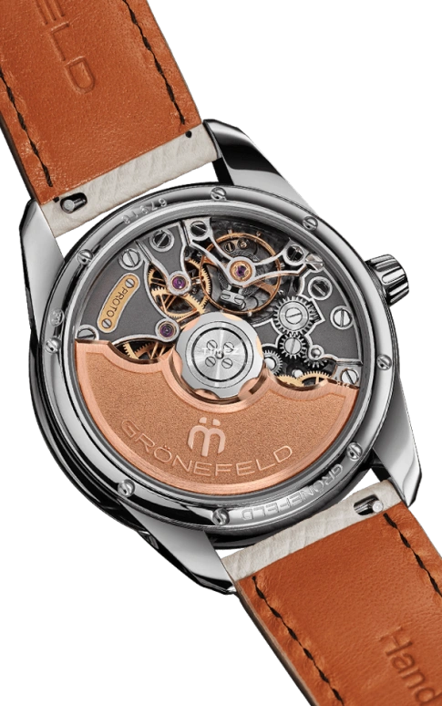 Grönefeld,1941 Principia 39.50mm,39.50mm,White Gold,Salmon,Automatic,56hours,In-house Caliber,1941 Principia Automatica Salmon Dial WG