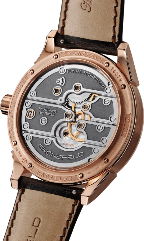 Grönefeld,Parallax Tourbillon 43mm,43mm,Red Gold,Silver,White,Handwound,Power Reserve Indicator,Tourbillon,Function Selector,Parallax tourbillon RG