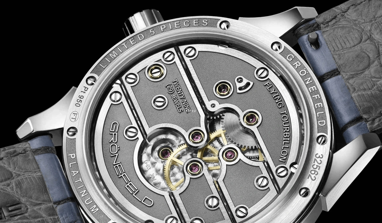 Grönefeld,Parallax Tourbillon 43mm,43mm,Platinum,Salmon,Silver,Handwound,Power Reserve Indicator,Tourbillon,Function Selector,Parallax tourbillon PT