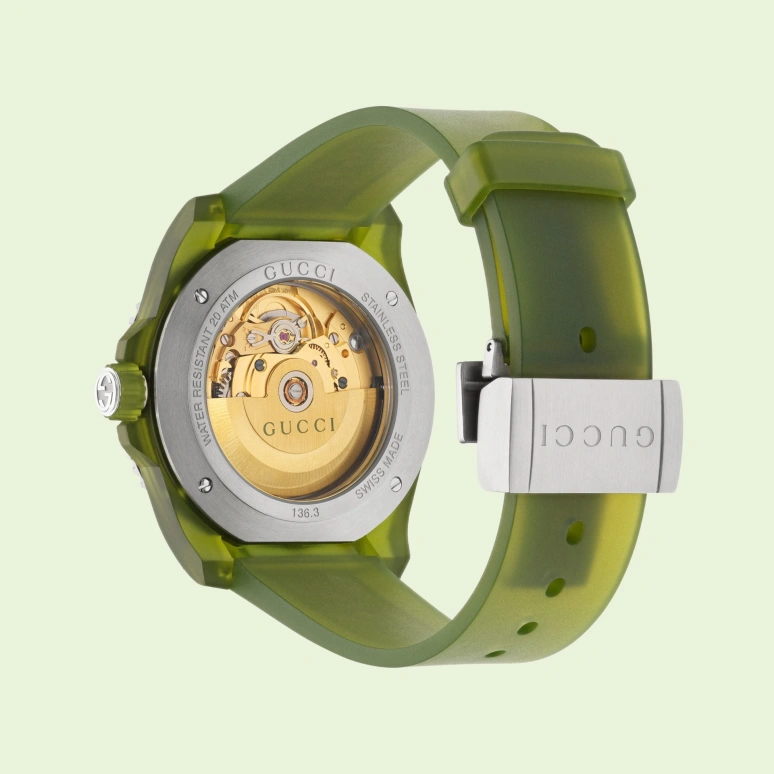 GUCCI,Gucci Dive 40mm,40mm,Bioceramic,Plastic,Transparent,Green,Sapphire,Green,YA136345