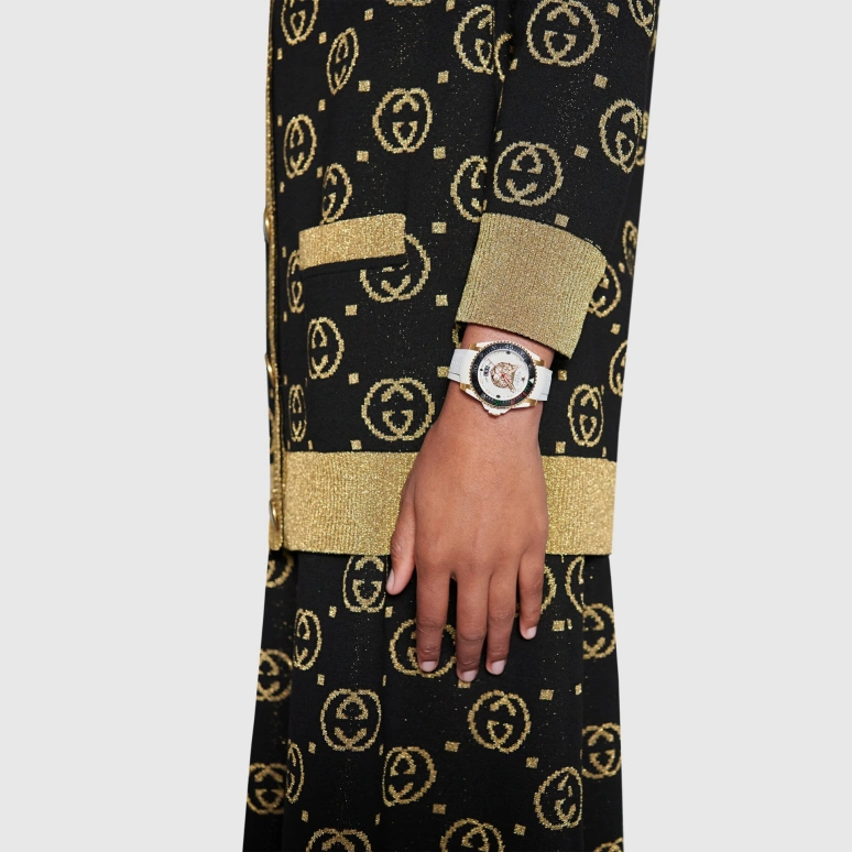 GUCCI,Gucci Dive 40mm,40mm,Stainless Steel,White,Gold,Sapphire,Crystal Glass,Pattern,559821 I8610 8504