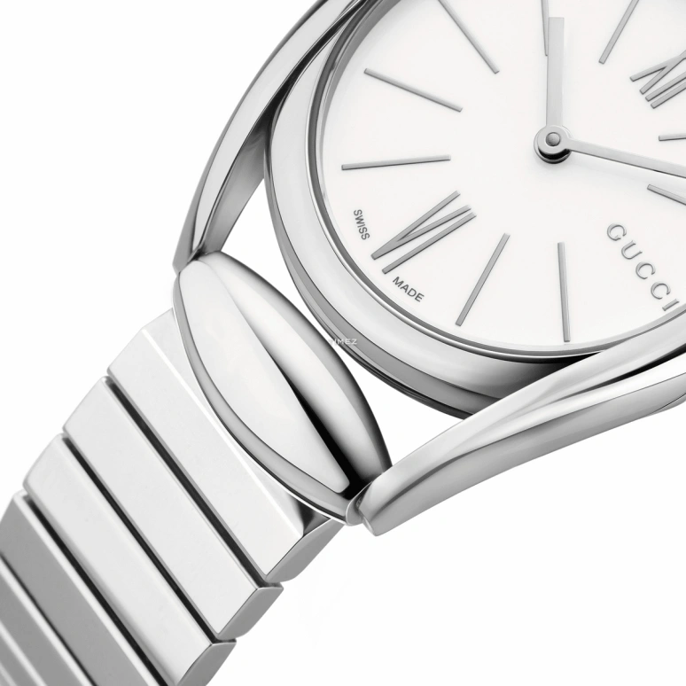 GUCCI,Horsebit 30mm,30mm,Stainless Steel,White,Quartz,Sapphire,Crystal Glass,Round,YA140505