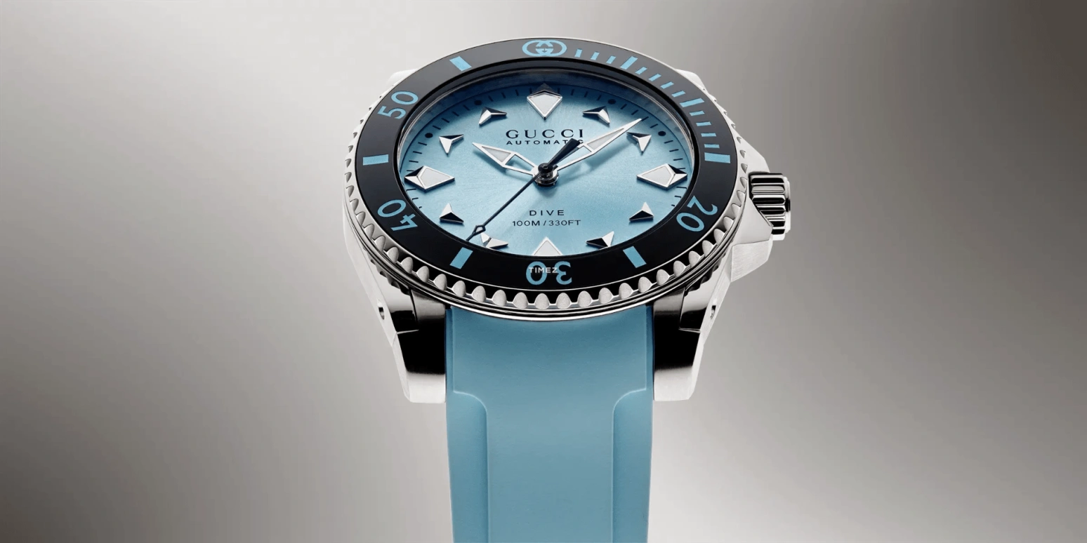 GUCCI,Gucci Dive 36mm,36mm,Stainless Steel,Ice Blue,Automatic,Sapphire,Crystal Glass,Round,866385 IEVA0 8605